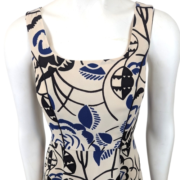 Anthropologie Vanessa Virginia Ink Blooms Fit & Flare Dress Womens 4 Ivory Blue - Picture 5 of 11